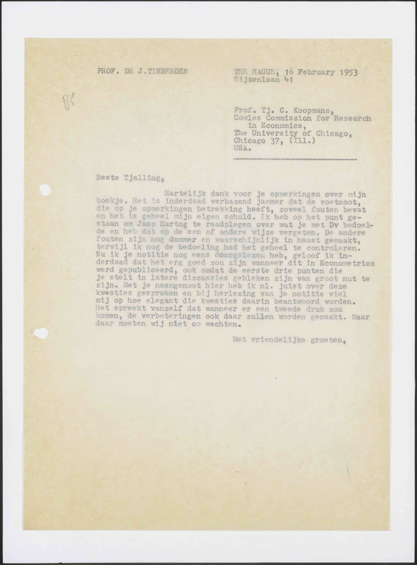 Letter to T. Koopmans