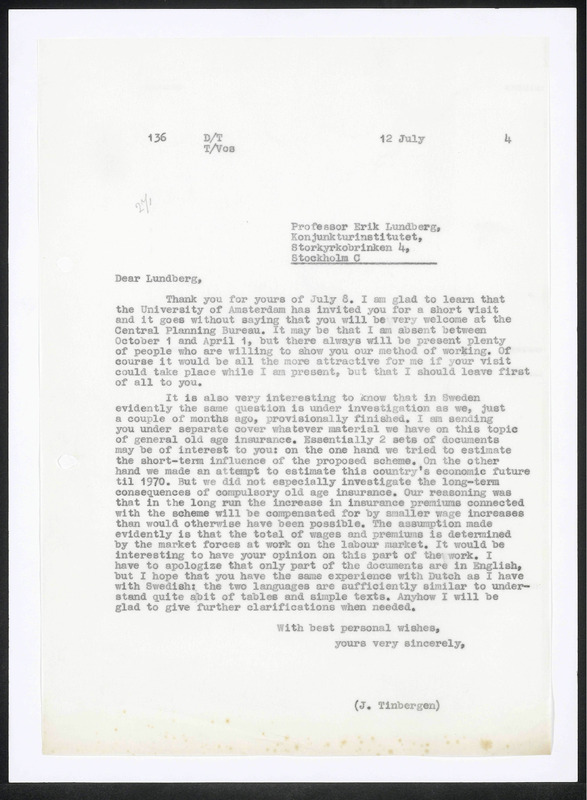 Letter to E. Lundberg