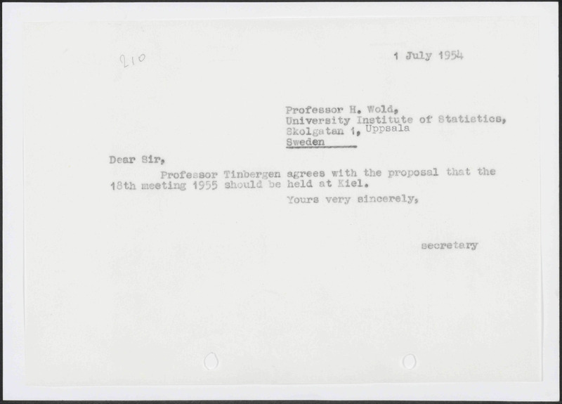 Letter to H. Wold