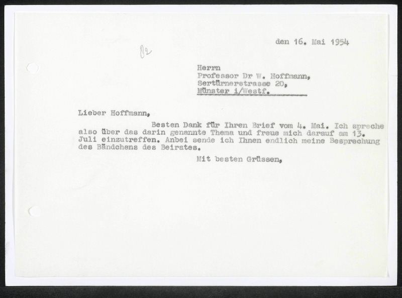 Letter to Walther Hoffmann