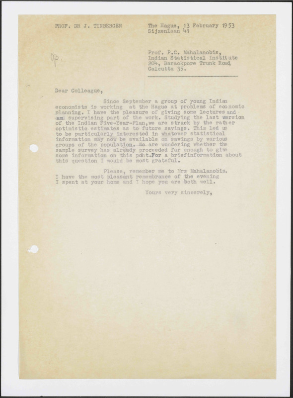 Letter to P.C. Mahalanobis