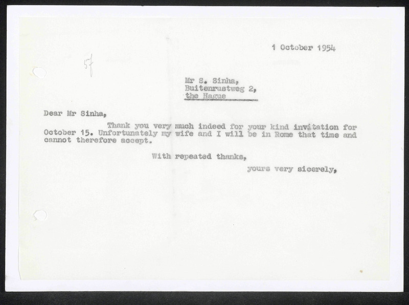 Letter to S. Sinha