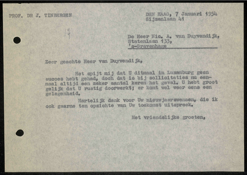 Letter to N.A. van Duyvendijk