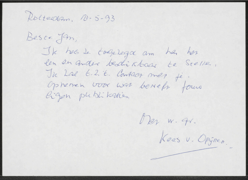 Letter to Kees van Opijnen