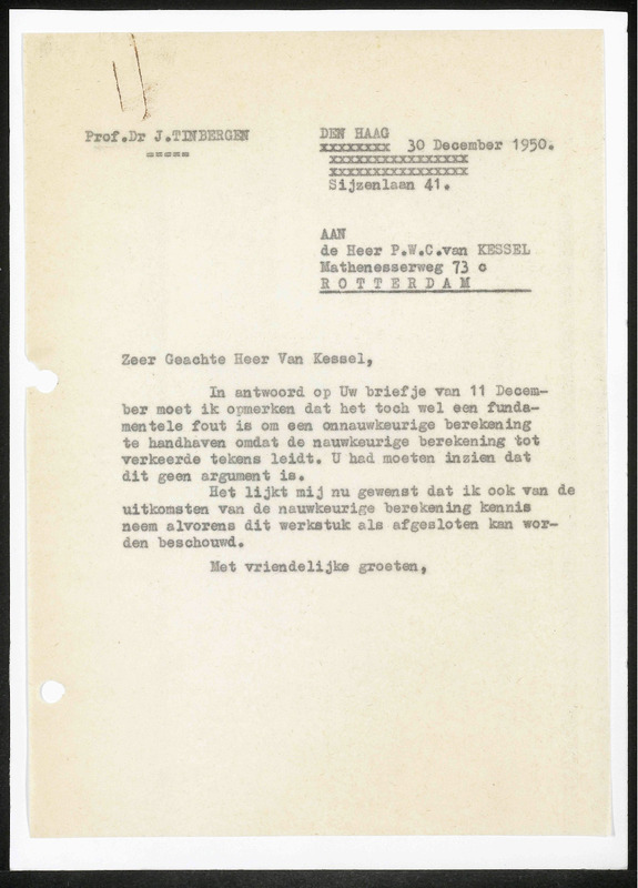 Letter to P.W.C. van Kessel