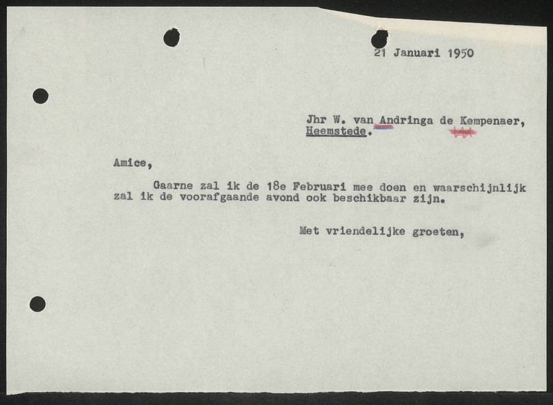 Letter to W. van Andringa de Kempenaer