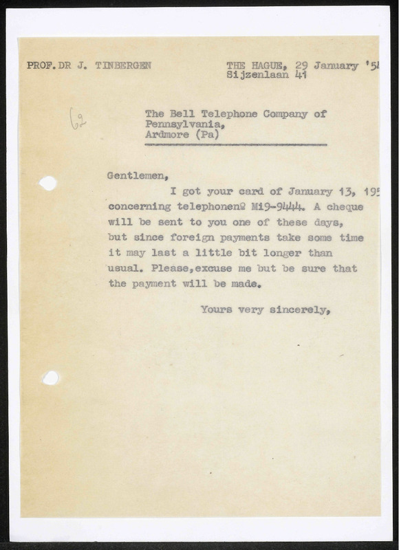 Letter to Bell Telephone Company of Pennsylvania