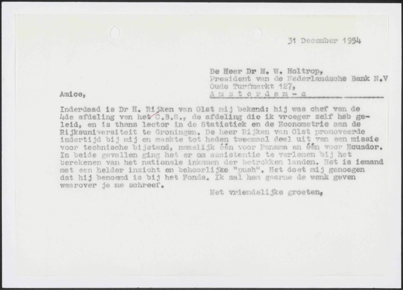 Letter to M.W. Holtrop