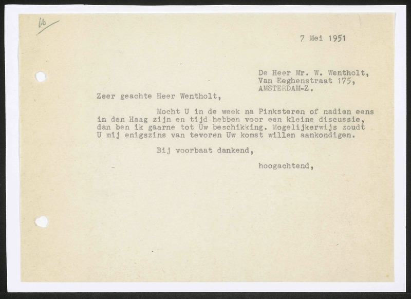 Letter to W. Wentholt