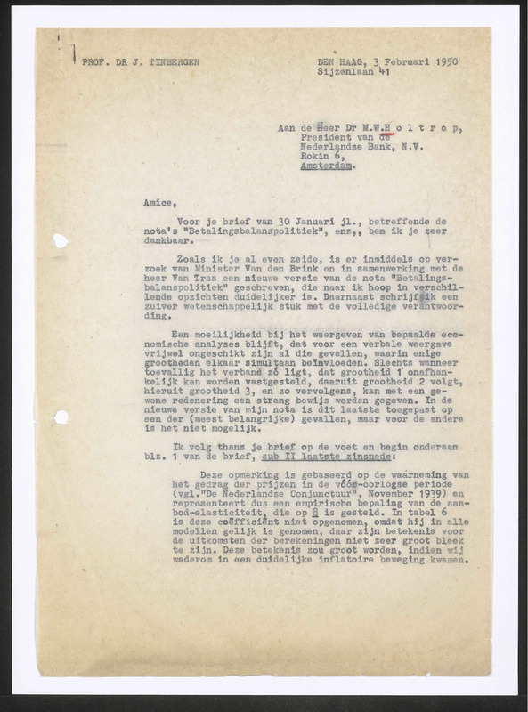 Letter to M.W. Holtrop