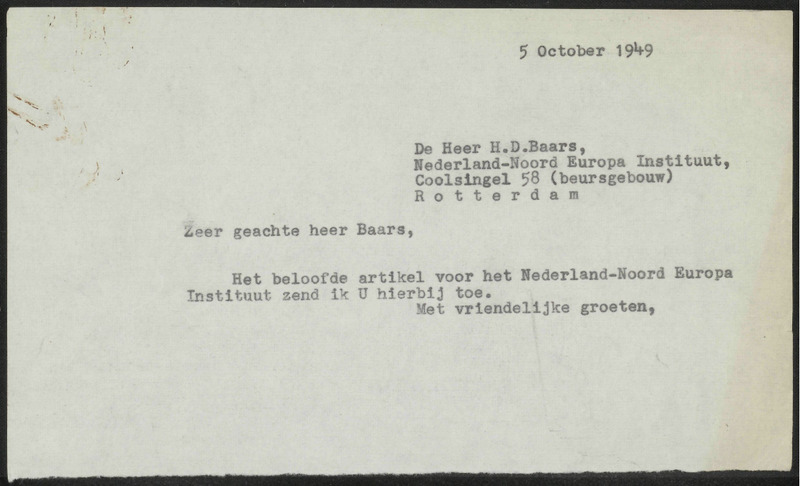 Letter to H.D. Baars