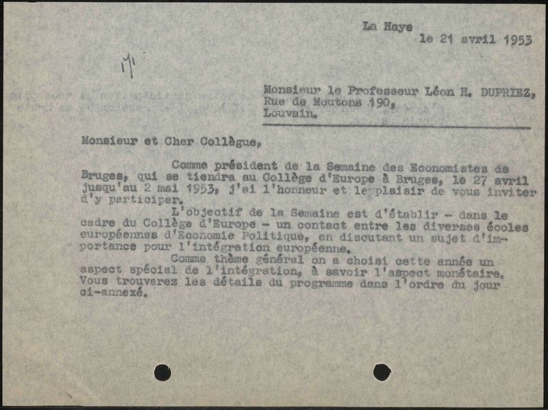 Letter to L.H. Dupriez