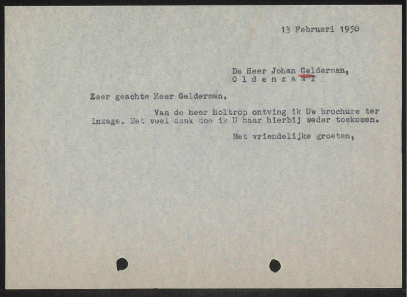 Letter to F.J. Gelderman