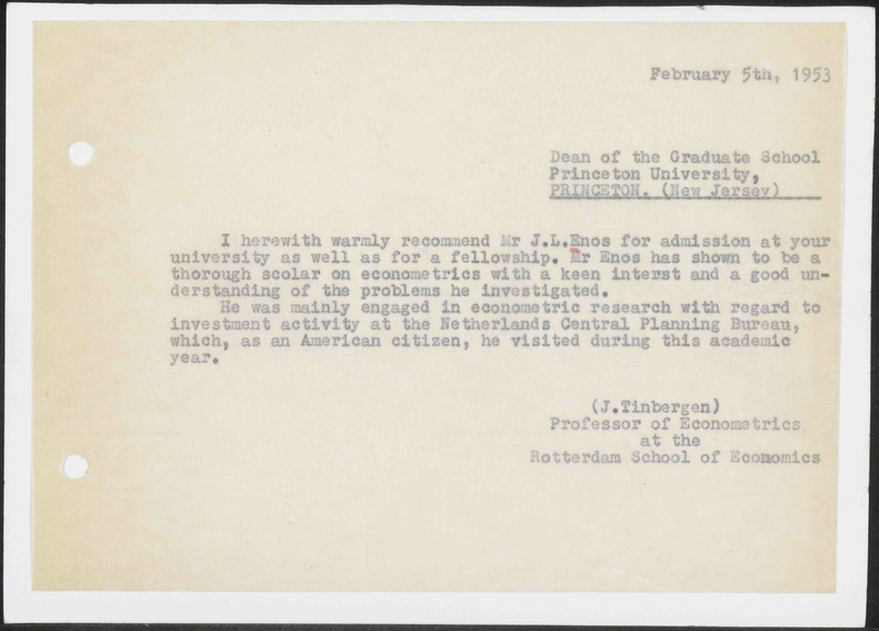 Letter to Princeton University, New Jersey