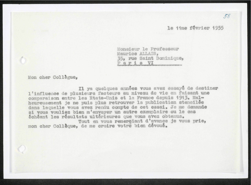 Letter to M. Allais