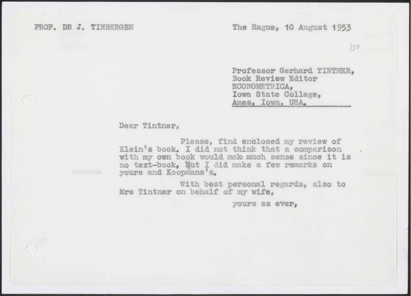 Letter to G. Tintner