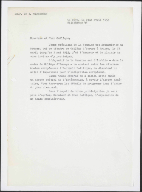 Letter to Collège d'Europe Bruges
