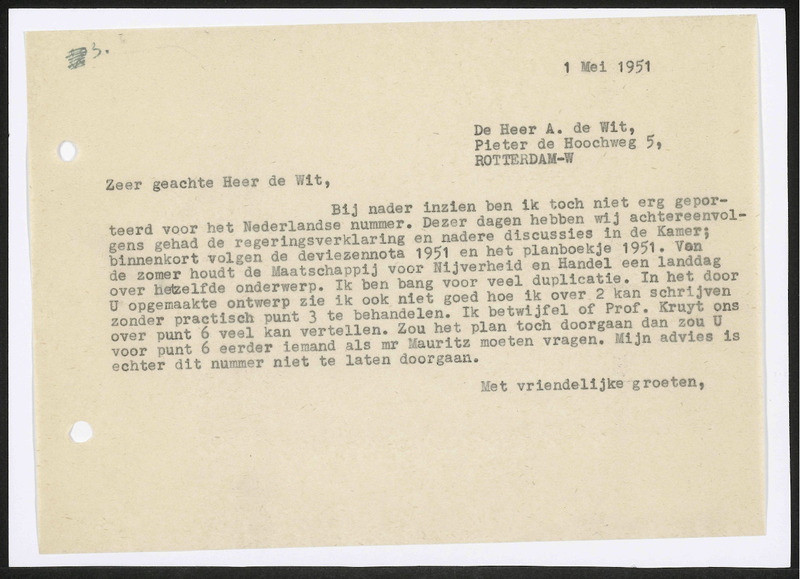 Letter to A. de Wit