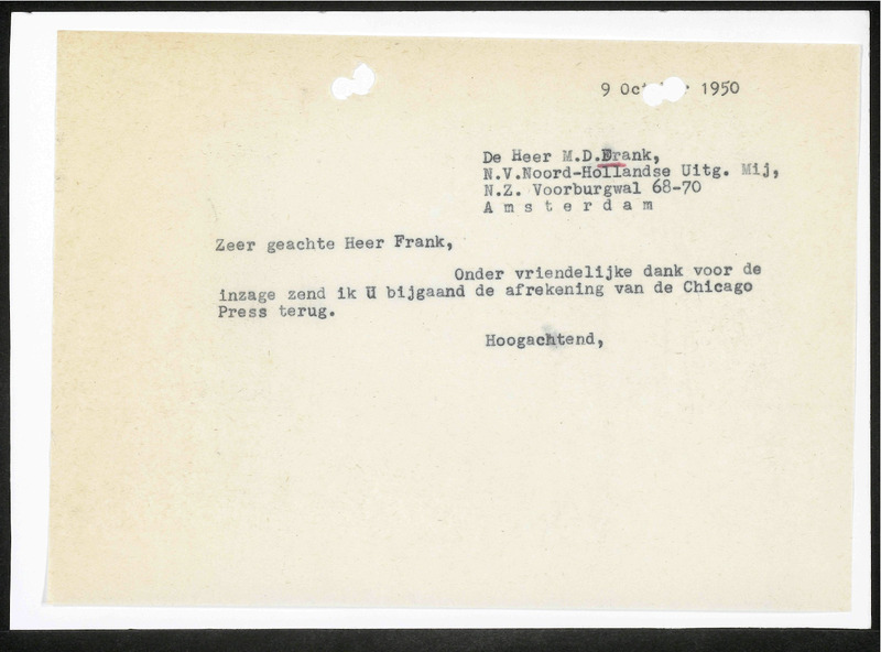 Letter to M.D. Frank