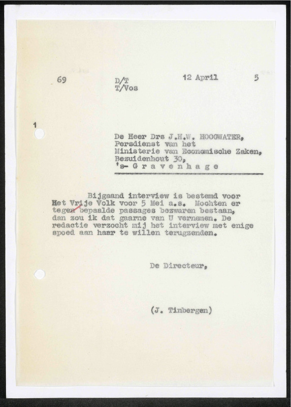 Letter to J.H.W. Hoogwater