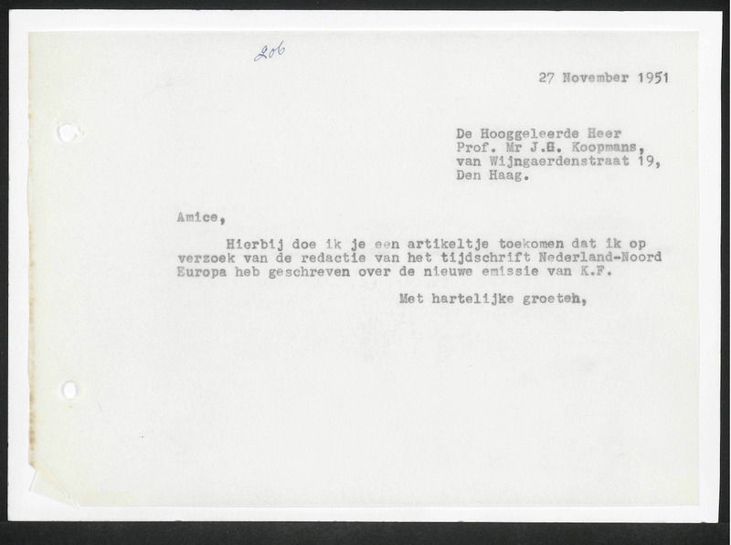 Letter to J.G. Koopmans