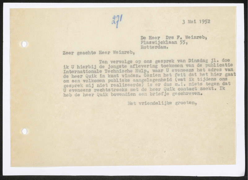 Letter to F. Weinreb