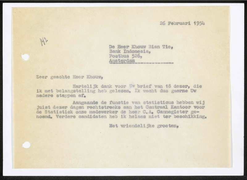 Letter to Khouw Bian Tie