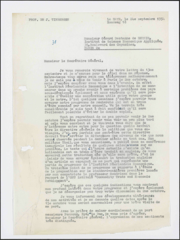 Letter to Gerard Destanne de Bernis