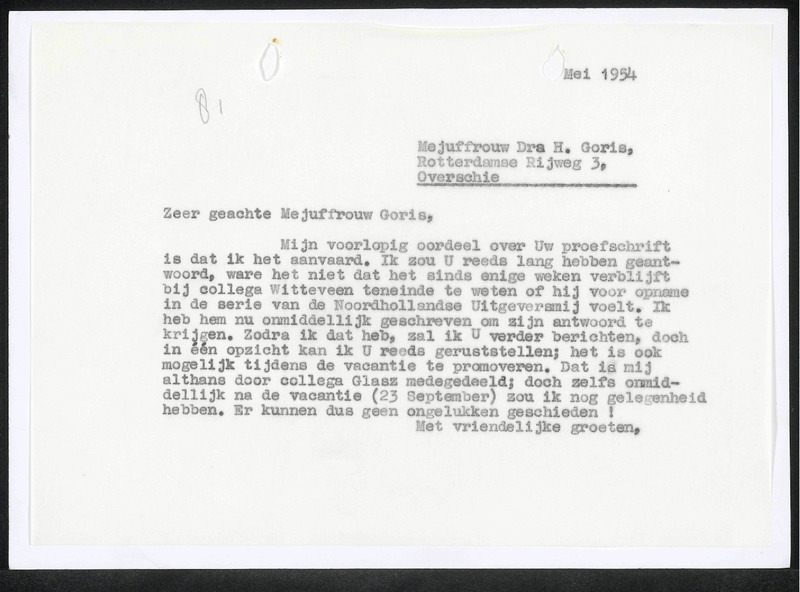 Letter to H. Goris