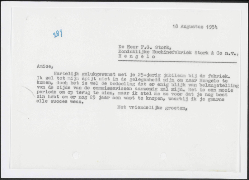 Letter to F.G. Stork
