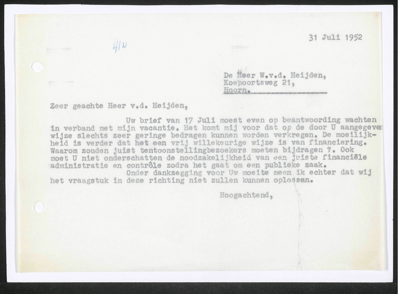 Letter to W. v.d. Heijden