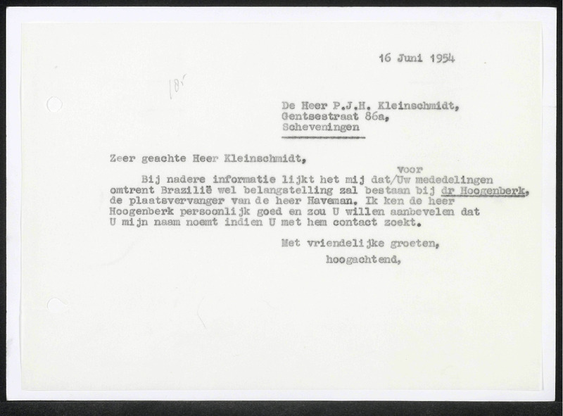 Letter to P.J.H. Kleinschmidt