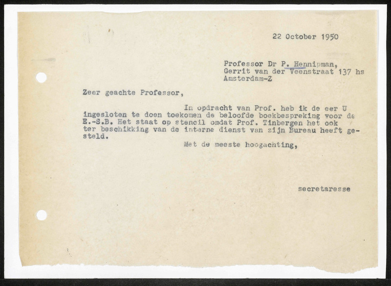 Letter to P. Hennipman