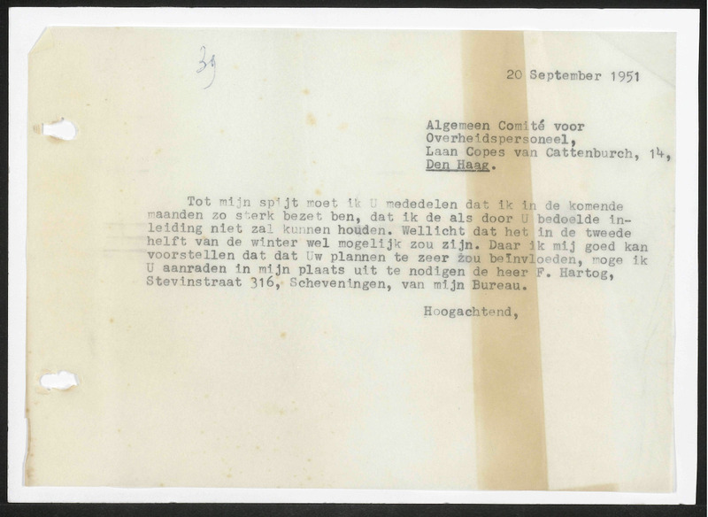 Letter to Algemeen Comité voor Overheidspersoneel