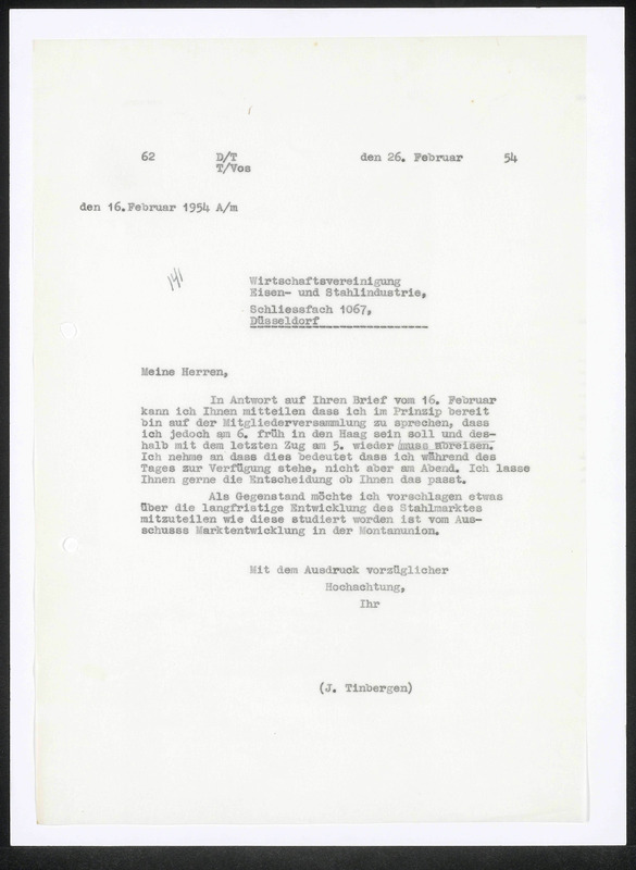 Letter to Wirtschaftsvereinigung Eisen- und Stahlindustrie