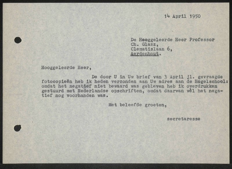 Letter to Ch. Glasz