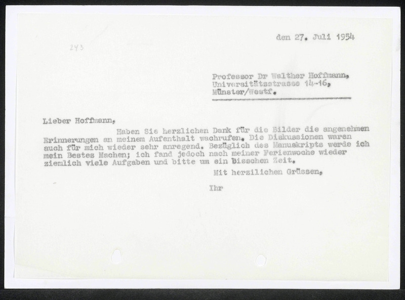Letter to Walther Hoffmann