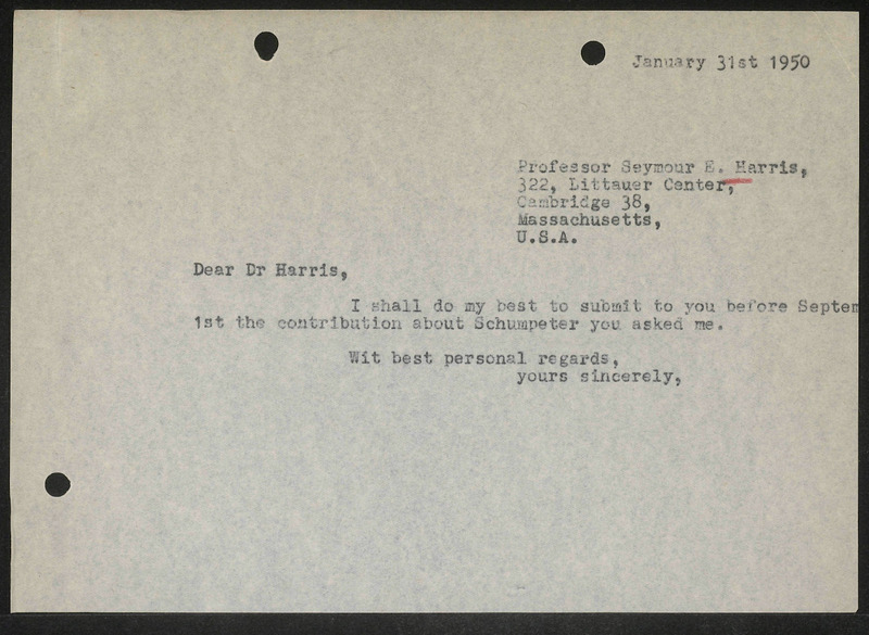 Letter to S.E. Harris