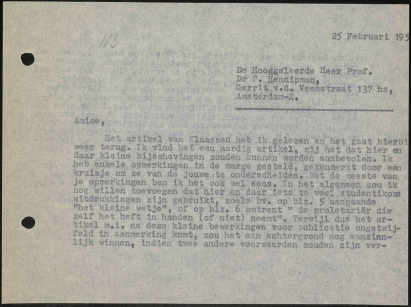Letter to P. Hennipman