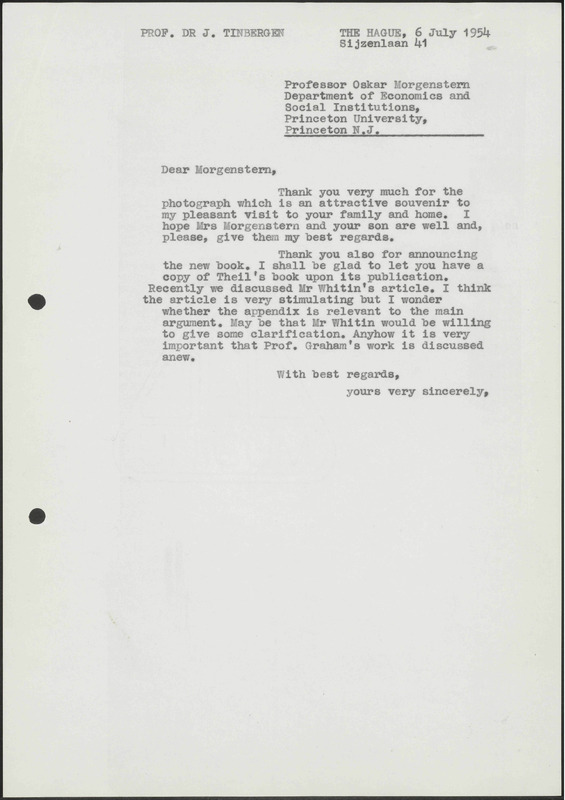 Letter to Oskar Morgenstern