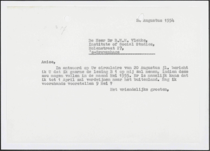 Letter to B.H.M. Vlekke