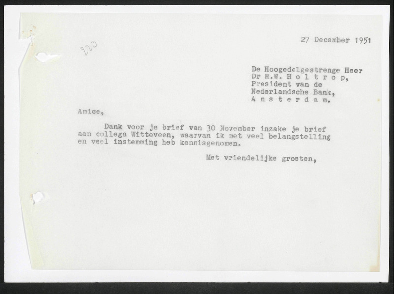 Letter to M.W. Holtrop