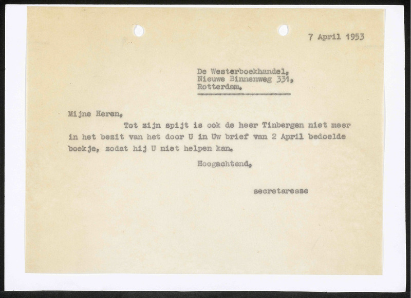 Letter to Wester Boekhandel