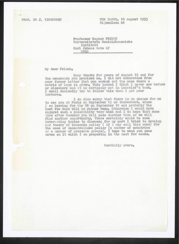 Letter to R. Frisch