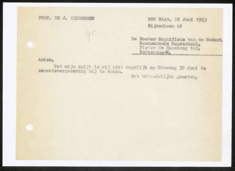 Letter to Nederlandse Economische Hogeschool, Rotterdam