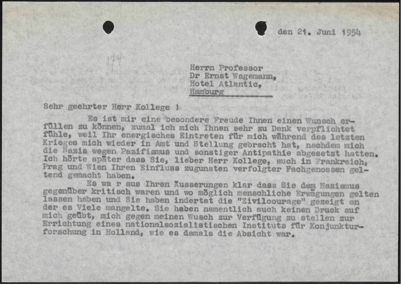 Letter to E. Wagemann