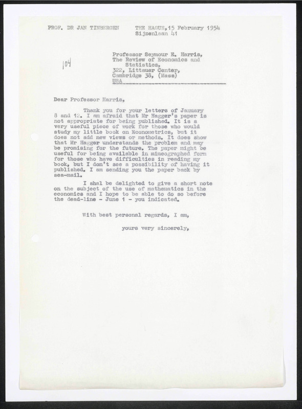 Letter to S.E. Harris