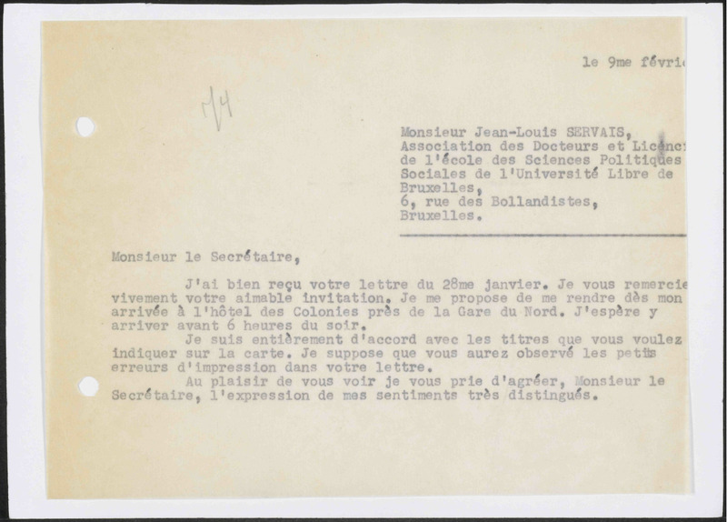 Letter to Jean-Louis Servais