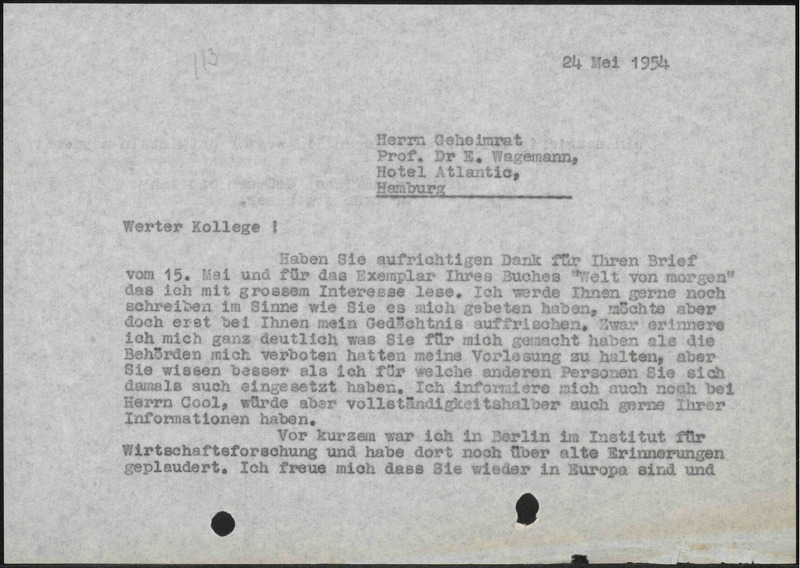 Letter to E. Wagemann