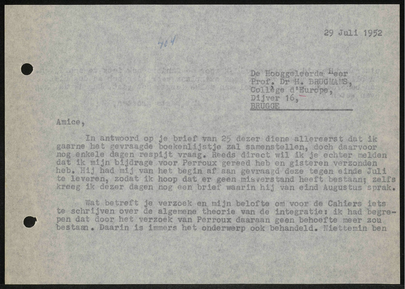 Letter to H. Brugmans